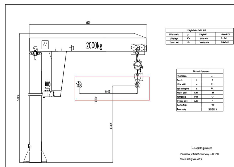 2T BZ Jib Crane Supplier in New Zealand drawings